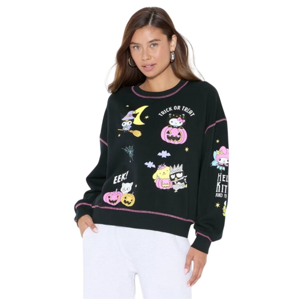 Sanrio Women's Black Halloween Glow In The Dark Graphic Sweatshirt Size XL‎